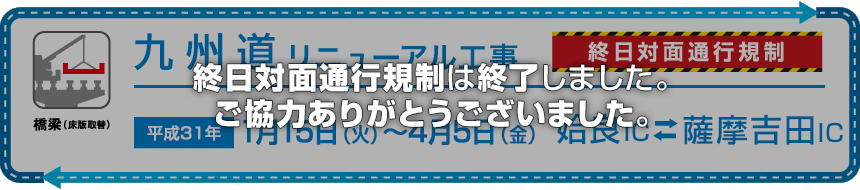 E3九州自動車道（姶良IC～薩摩吉田IC間）で終日対面通行規制を実施します