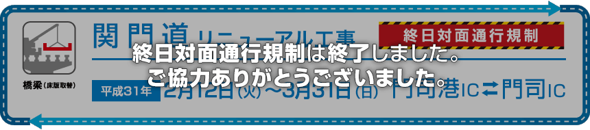 E2A関門自動車道 門司港IC～門司IC間で終日対面通行規制を実施します